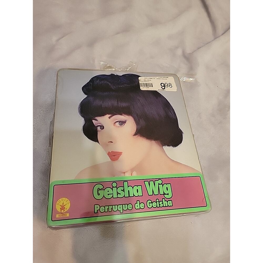 Rubie's Geisha Wig Halloween Costume Black Hair Bun Updo Asian Bangs Bob